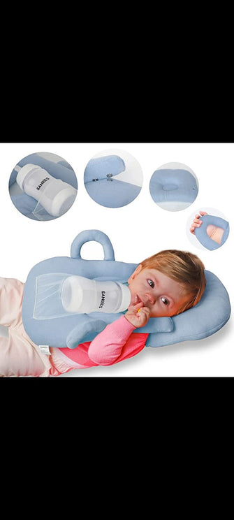 Sanries Bottle Holder for Baby | Hands Free Self Feeding Baby Pillow | Comfortable Cotton Fabric | Baby Bottle Included (Pink)