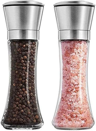 High Quality Salt And Pepper Grinder Set - Refillable Stainless Steel Shakers With Adjustable Coarse Mills - For Your Favorite Spices, Fresh Ground Pepper, Himalayan Or Sea Salts