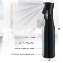 Continuous Mist Empty Black Spray Bottle For Hair - Salon Quality 360 Water Misting Sprayer - Pressurized Aerosol Stylist Spray Mister BPA Free (16 Oz)
