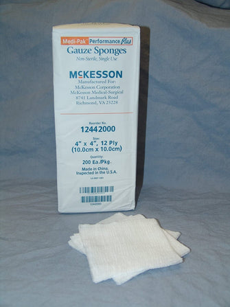 Mck12442000 - Mckesson Brand Sponge Dressing Medi-Pak Performance Plus Cotton Gauze 12-Ply 4 X 4 Inch Square