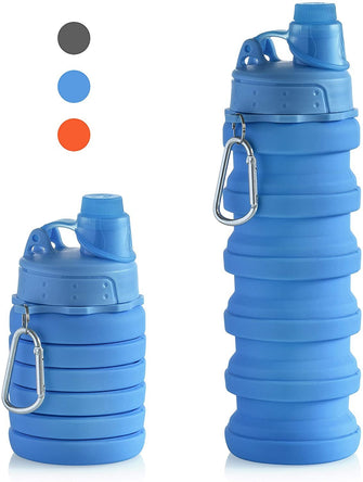 Collapsible Water Bottle - Silicone portable water bottle leak proof for Sports, Gym, and Hiking - Portable, Foldable Travel Accessories BPA Free (17 OZ)