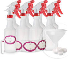 Pack of 8 - 16 Oz Empty Plastic Spray Bottles – Plastic Spray Bottle for Cleaning Solutions - Mist Stream and Off Trigger Settings – Comes with Funnel,Caps, & Labels - Great for Home,Garden,Chemical