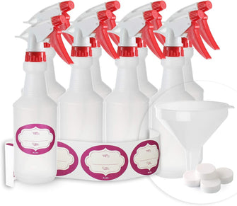 Pack of 8 - 16 Oz Empty Plastic Spray Bottles – Plastic Spray Bottle for Cleaning Solutions - Mist Stream and Off Trigger Settings – Comes with Funnel,Caps, & Labels - Great for Home,Garden,Chemical