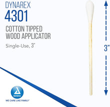 Dynarex Cotton Tipped Applicators with Wooden Shaft, Non-Sterile, 3, 10/box