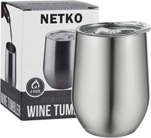 Netko wine tumbler | Double Walled Insulated Wine Tumbler with Lid | 12 oz tumbler Rustproof & Unbreakable Design ( Stainless Steel )