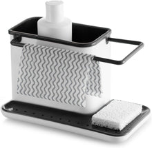 Kitchen Sponge Holder for Sink - Kitchen Sink Caddy - Sink Organizer with Brush Dispenser Holder and Drain Pan Tray - Dish Sponge Holder â€“ Dual Use Sponge Brush Soap Dish Holder with Rag Rack