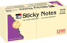 Charles Leonard Sticky Notes, 3 x 3 Inch, 100 Sheets/Pad, Yellow, 12 Pads