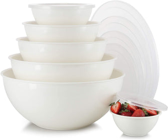 Set of 6 - Mixing Bowls with Lids Set- Plastic Mixing Bowl Set for Prep – Stackable Mixing Bowls for Kitchen – Bowls with Lids Microwave & Dishwasher Safe – BPA Free – Great for Cooking Serving Salads, Snack, Fruits