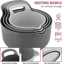 Set of 4 - Plastic Mixing Bowls - Mixing Bowl Set for Prep - Nesting Mixing Bowls for Kitchen - Mixing Bowls with Pour Spout - Microwave & Dishwasher Safe - BPA Free - Grip Handle for Easy Mix