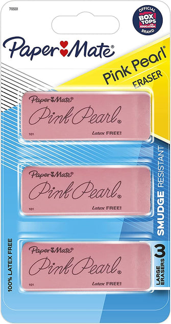 Paper Mate Pink Pearl Erasers, Large, 3 Count