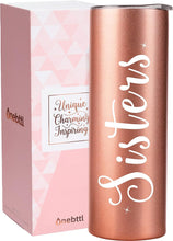 Sister Gifts from Sisters, Insulated Stainless Steel Tumblers with Lids and Straws, For Birthday/Christmas, "Side by Side or Miles Apart, Sisters are Always Connected by Hearts"(20 oz) Rose gold