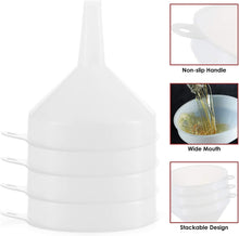 6 Pack - 3.5" Funnels for Filling Bottles -Multi-Purpose Funnels for Kitchen Use - Plastic Funnel Set with Long Reaching Spout - for Easy and Smooth Content Transfer - Food Safe/BPA Free