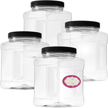 4 Pack -32 Oz Large Clear Empty Plastic Storage Jars with Lids - Square Food Grade Container with Easy Grip Handles - Multi Purpose Jar BPA Free