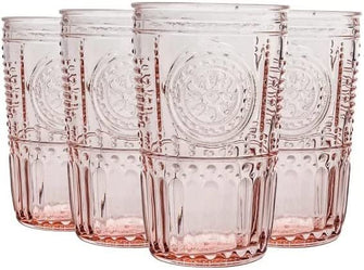 Bormioli Rocco Romantic Set Of 4 Tumbler Glasses, 11.5 Oz. Colored Crystal Glass, Cotton Candy Pink, Made In Italy.