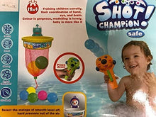 Mix Maxx Flying Ball & Hoop Baby Bath Toy with Suction Cups and Shower Rod Hooks - Includes Launcher, 8 Balls & Basketball Hoop - 100% Waterproof