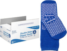 Dynarex Double Sided Non-Skid Socks - Non-Slip Hospital Slipper Socks with Grips, Unisex - Polyester-Spandex Blend - Warm, Fuzzy, No Latex - Large, 48 Pairs per case