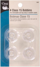 Dritz Class 15 Reusable, 4 Count, Clear Plastic Bobbins