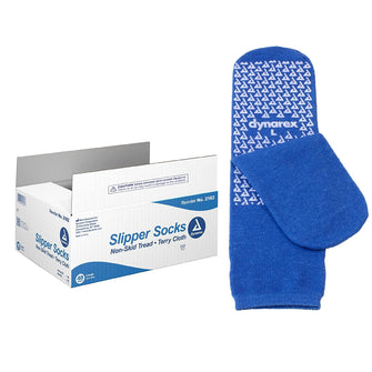 Dynarex Slipper Socks with Grips for Women & Men - Single-Sided Grippy Socks with Elastic Band, Anti-Slip Hospital Socks with Grippers - No Latex - Large, 48 Pairs per Case