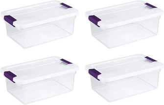 Sterilite 15-Quart Clearview Latch Box Storage Tote Container Storage 4PK, Purple