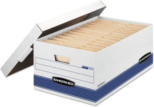 BANKERSBOX 702 Stor/File Storage Box, Legal, Locking Lid, White/Blue, 12/Carton