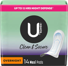 U by Kotex Clean & Secure Overnight Maxi Pads, 14 Count (Packaging May Vary)