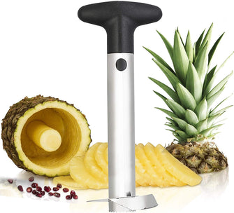 Chefland Black Stainless Steel Pineapple Corer | All in One Pineapple Tool, Peeler, Slicer and Cutter | Non Slip Detachable Handle, Sharp Blades, Easy To Use Core Remover Tool, Easy to Clean