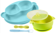Baby silicone suction Plate with silicone Bowl and 2 Feeding spoons,