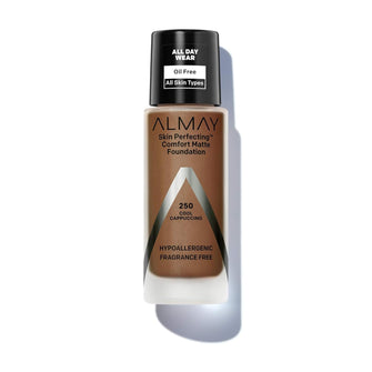 Almay Skin Perfecting Comfort Matte Foundation, Hypoallergenic, Cruelty Free-Fragrance Free, Dermatologist Tested Liquid Makeup, Cool Cappuccino, 1 Fluid Ounce