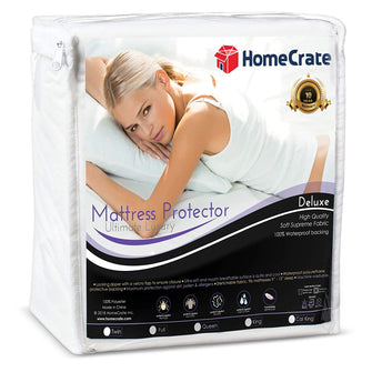 HomeCrate LUXURY-Zippered Mattress encasement Queen Size Mattress Protector, White
