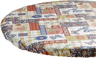 HomeCrate Rustic Patchwork Heavyweight Vinyl Tablecloth, Small Round