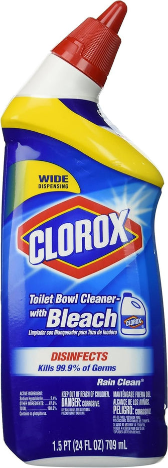 Clorox Toilet Bowl Cleaner with Bleach Rain Clean Scent Bottle 24 Oz, 2-Pack