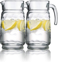 Home Essentials Elegant Decorative Glass Clear 64 oz Pitcher Eclipse Design With Handle & Pour Lip For Water, Iced Tea, Lemonade For Home Every Day Use And Parties Bbq Special Events - Set of 2
