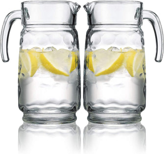 Home Essentials Elegant Decorative Glass Clear 64 oz Pitcher Eclipse Design With Handle & Pour Lip For Water, Iced Tea, Lemonade For Home Every Day Use And Parties Bbq Special Events - Set of 2