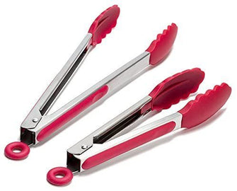 Silipro Premium Silicone Kitchen Tongs 2 Pack, 9-Inch and 12-Inch, Cherry Red