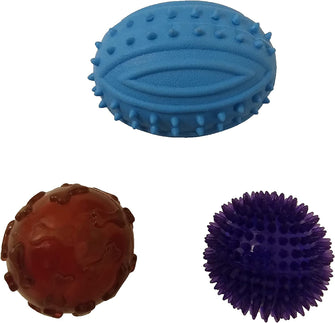 Bonita Pet Dog Squeezy Chew Toy - Dog Toy for Aggressive Chewer - Indestructible Dog Toy - Training Toy - Promotes Dental Health & Clean Teeth - Relieves Anxiety & Stress, 3 Pack Blue, Brown & Purple