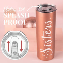 Sister Gifts from Sisters, Insulated Stainless Steel Tumblers with Lids and Straws, For Birthday/Christmas, "Side by Side or Miles Apart, Sisters are Always Connected by Hearts"(20 oz) Rose gold