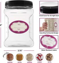 DilaBee Clear Plastic Storage Jars with Lids - 3 Pack - Half Gallon Square Containers for Candy, Cookie, Paint, Laundry Pods & More - Canisters with Pinch Grip Handles - BPA-Free - 64 Oz