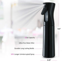 DilaBee Continuous Mist Empty Black Spray Bottle For Hair - Salon Quality 360 Water Misting Sprayer - Pressurized Aerosol Stylist Spray Mister BPA Free (10 Oz)