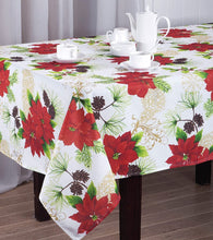 HomeCrate Belle Decorative Christmas Poinsettia Printed Tablecloth, 60" X 84", Ivory