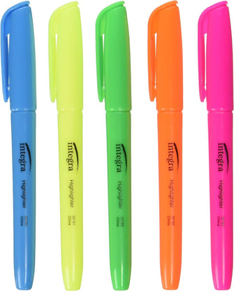 Integra Pen Style Highlighter, Chisel Point,5/Set, Fluorescent Assorted (ITA36180)