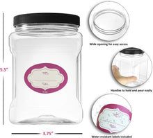 4 Pack -32 Oz Large Clear Empty Plastic Storage Jars with Lids - Square Food Grade Container with Easy Grip Handles - Multi Purpose Jar BPA Free