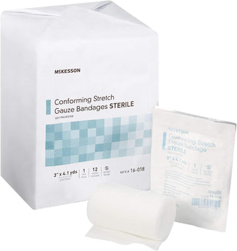 McKesson Conforming Stretch Gauze Bandages, Sterile, 3 in x 4 1/10 yd, 12 Count