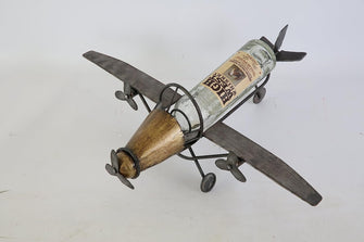 Vintage Holiday Gifts Metallic Propeller Engine Plane Single Bottle Wine Holder