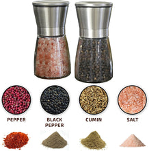 Deluxe Salt & Pepper Grinder With Stand | Peppermill - Dual Spice Mill Set With Adjustable Coarseness | Stainless Steel Seasoning Dispenser | Easy Refill Small