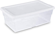 Sterilite 6 Qt Storage Box, Stackable Bin with Lid, Organize Shoes, Crafts in Home, Office, School, Closet, Clear with White Lid, 1-pack