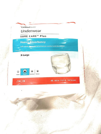 Cardinal 16253101 Sure Care Plus Adult Heavy Absorbent Underwear, White - Extra Large - Pack of 14