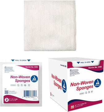 Dynarex Non-Woven Sponges, Sterile, Gauze Sponges, for Cleansing, Prepping and Dressing, Highly-Absorbent and with Less Linting, 2"x 2", 4 Ply, 1 Box of 50 Non-Woven Sponges