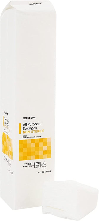 McKesson All Purpose Sponges, Non-Sterile, 4-Ply, 100% Cotton, 2 in x 2 in, 200 Per Pack, 1 Pack