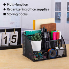 Mesh Office Supplies Desk Organizer, 6 Compartments plus drawer, Black