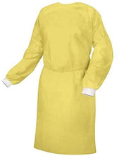 50 Pack AAMI Level 2 Isolation Gowns, Non-Woven, Splash Resistant with White Knitted Cuff, Yellow Size: L